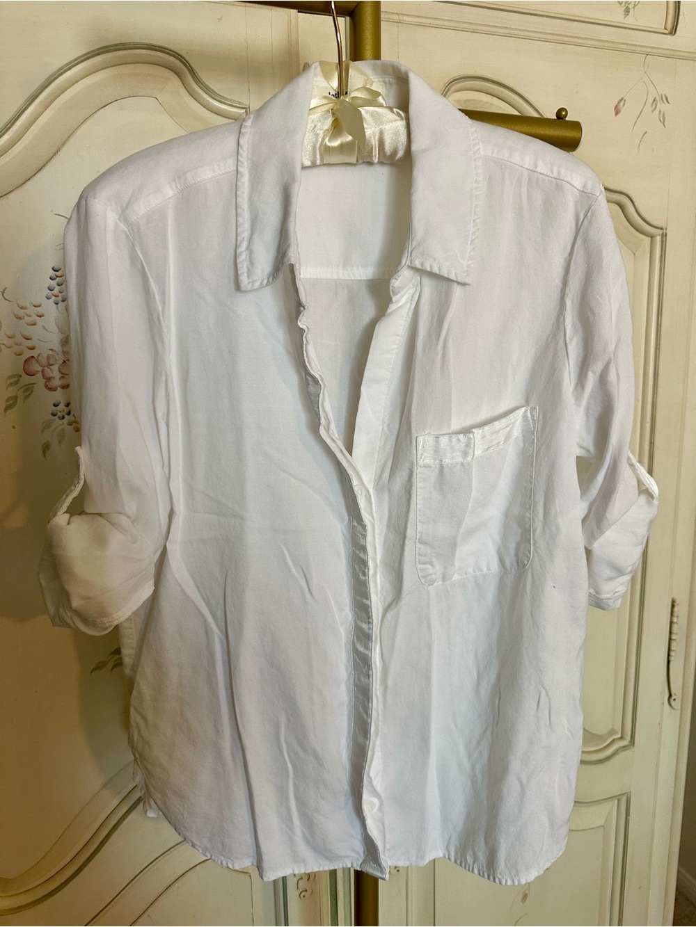 Cloth & Stone White Women's Button-Front Shirt With Satin Ribbon Trim